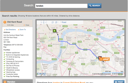 Bing Maps storefinder