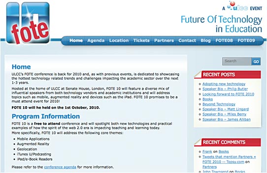 FOTE 2010 WordPress site